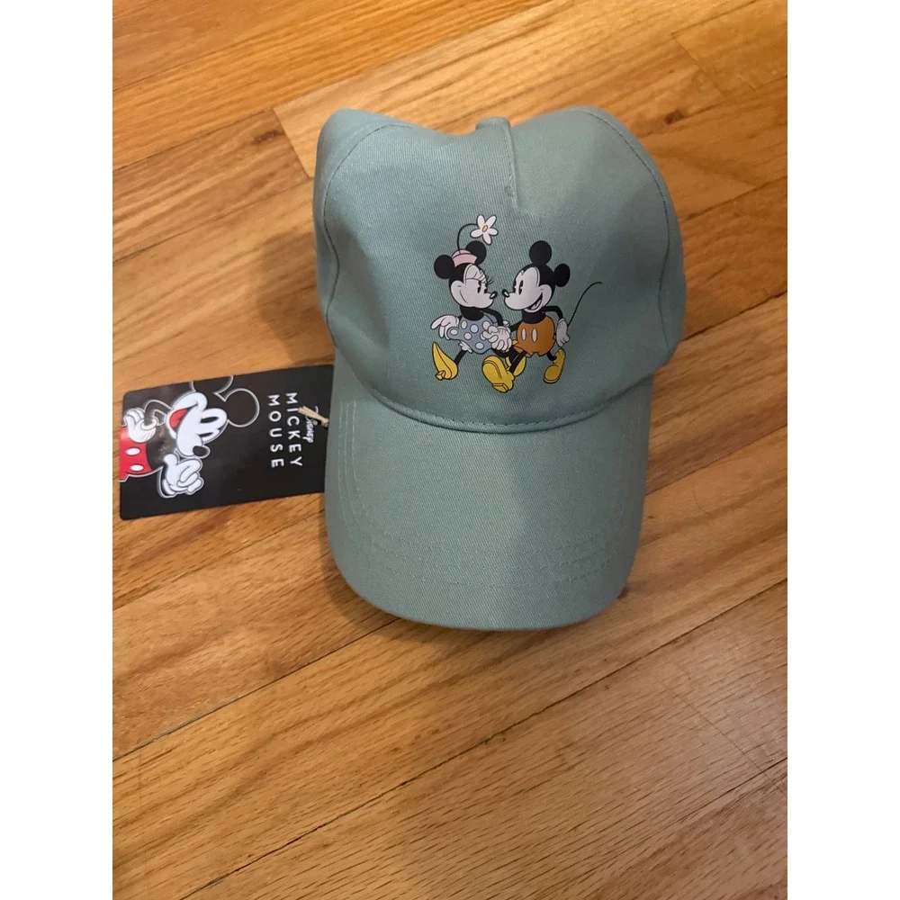 Disney Mickey‎ Mouse Pastel Green Baseball Cap Embroidered Mickey Minnie Couple